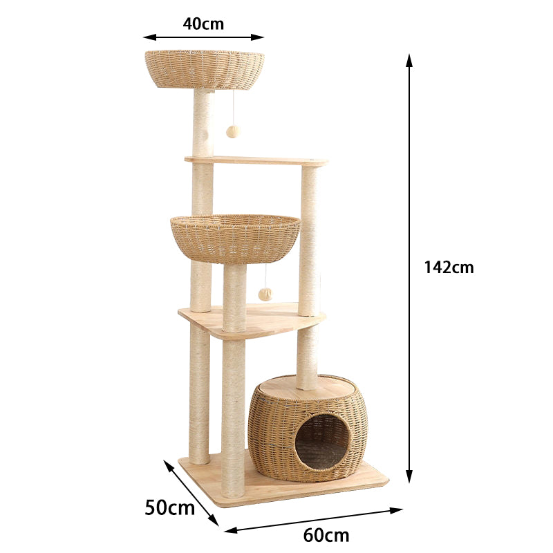 Large rattan waved cat tree