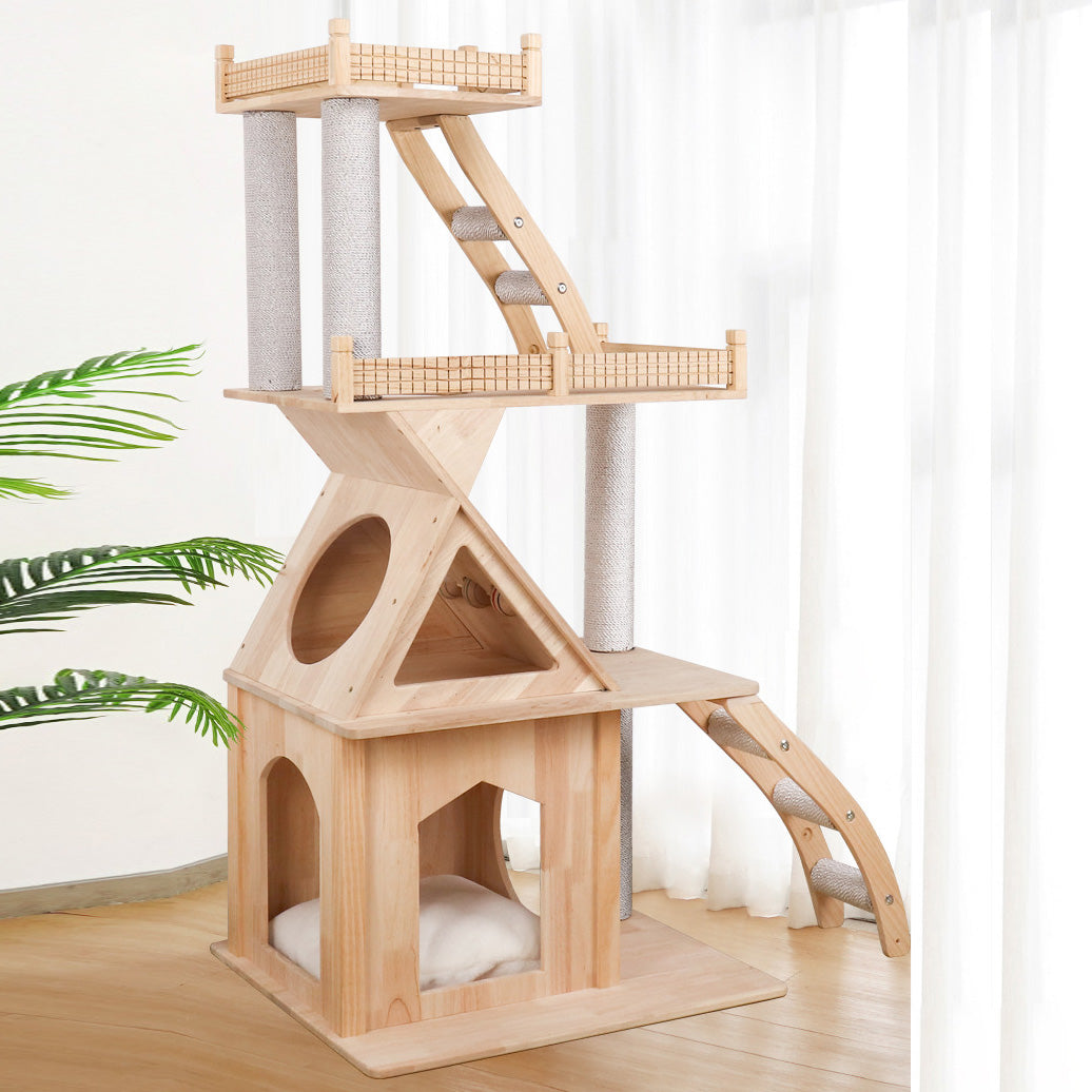 Wooden cat tree with crows nest