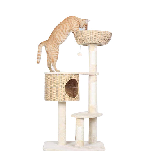 Rattan woven basket cat tree