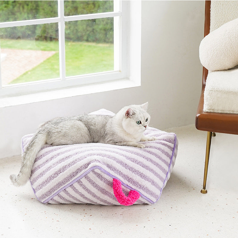 Stripe soft short plush pet lounge