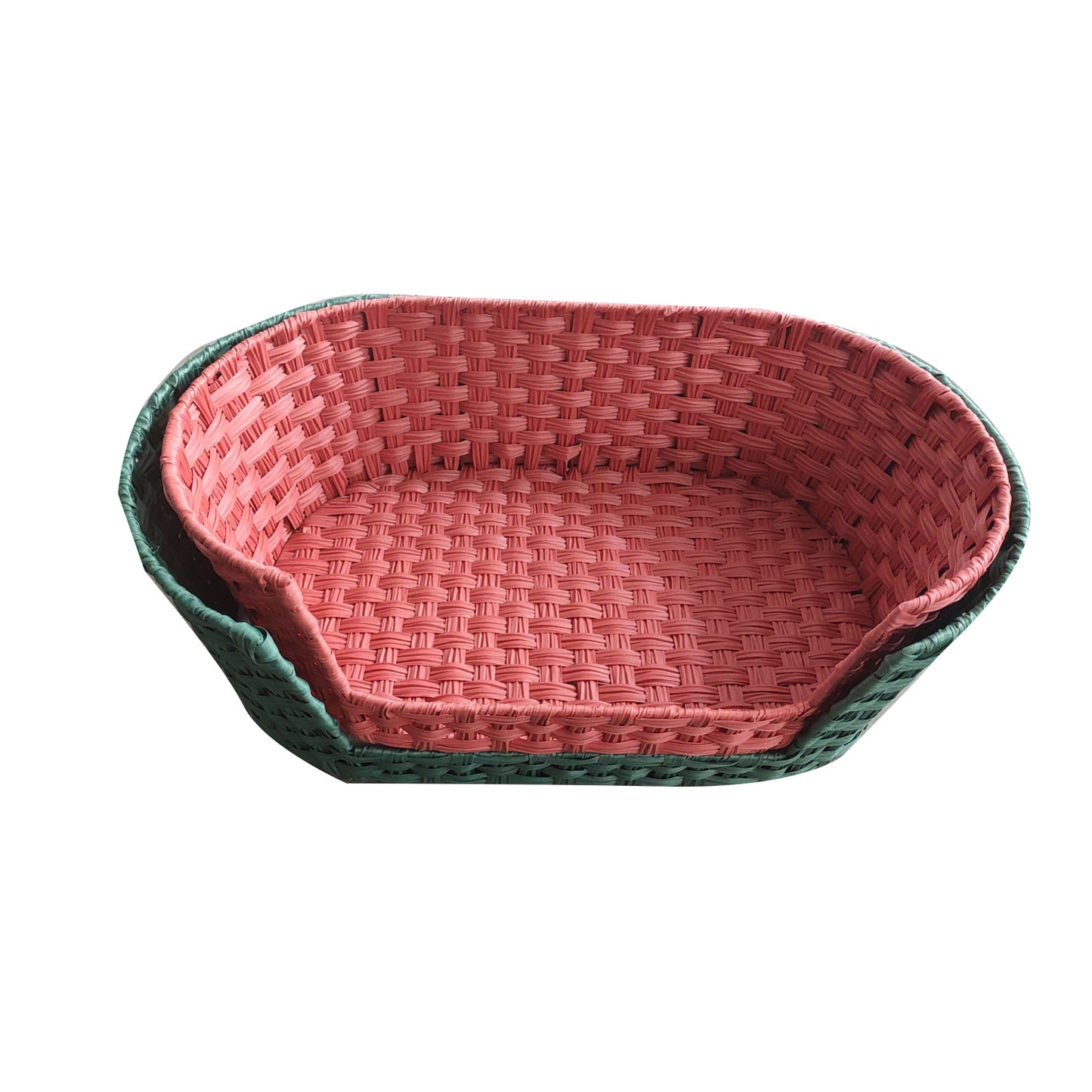 Rattan-weaved basket pet bed with soft mat