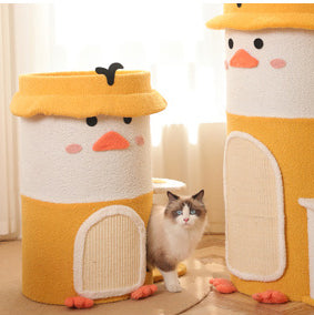 Yellow duck barrel-shaped cat condo