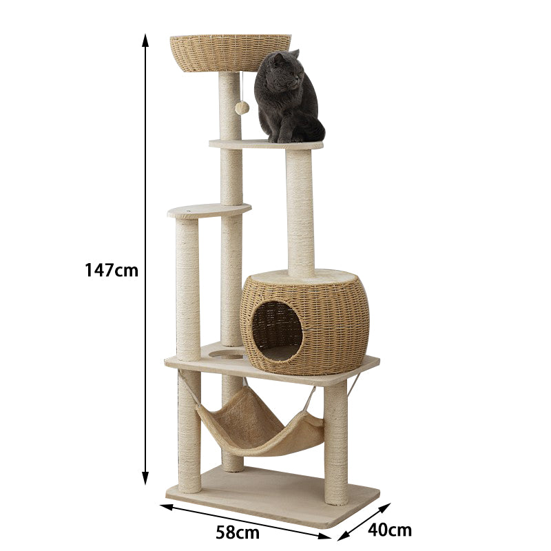 Large rattan waved cat tree