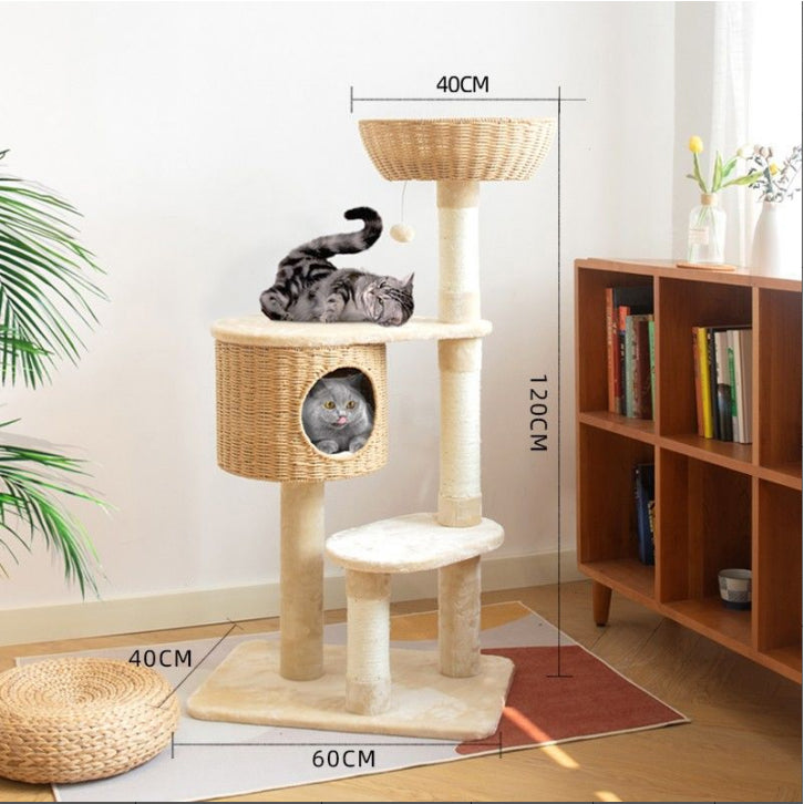 Rattan woven basket cat tree