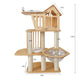 Wooden cat tree with large house and sleeping mat
