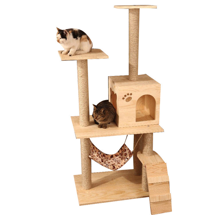 Wooden platform cat tree cat scratching flame