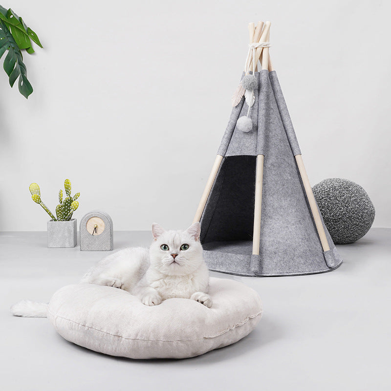 Felt cloth pet tent with toy ball