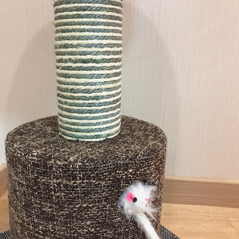 Small linen cat tree with  rope knot toy