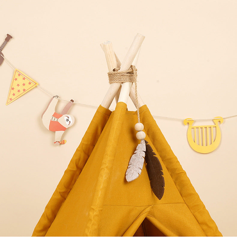 Scandi pet tent with leaf toy