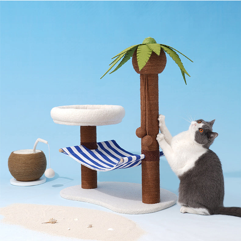 Coconut tree cat scratch stand with hammock