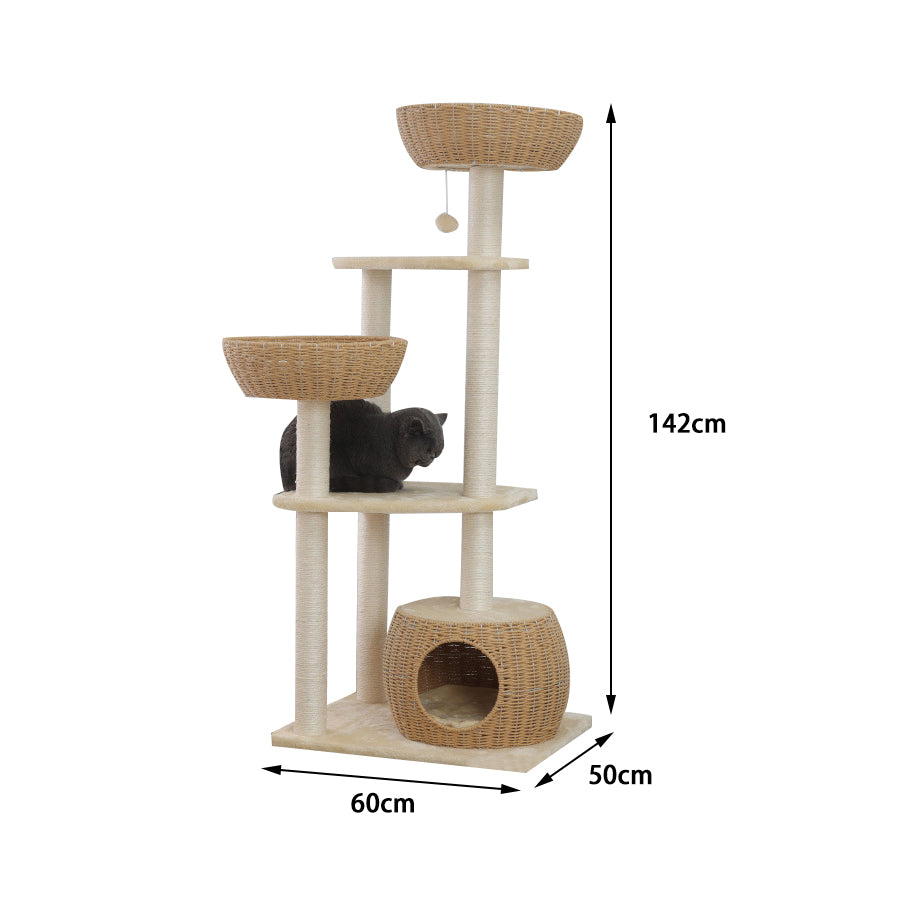 Large rattan waved cat tree