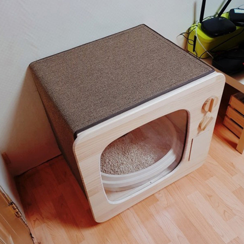 TV shape enclosed wood odor-proof cat toilet