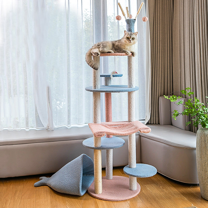 Plush cat tree with whale-shaped nest