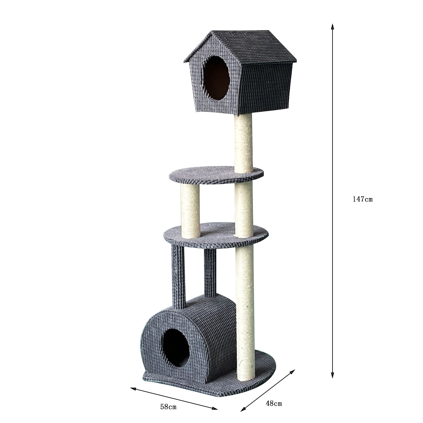 Dark gray large cat tree with top house