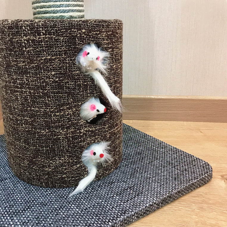 Small linen cat tree with  rope knot toy