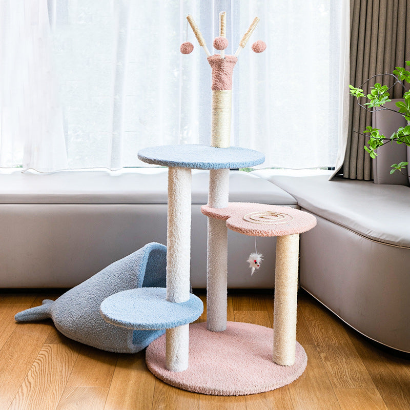 Plush cat tree with whale-shaped nest