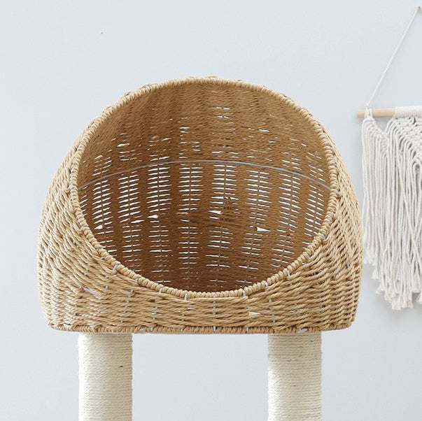 Rattan woven basket cat tree