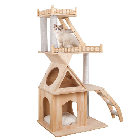 Wooden cat tree with crows nest