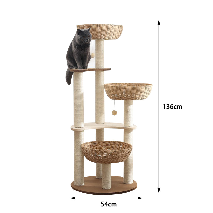 Large rattan waved cat tree