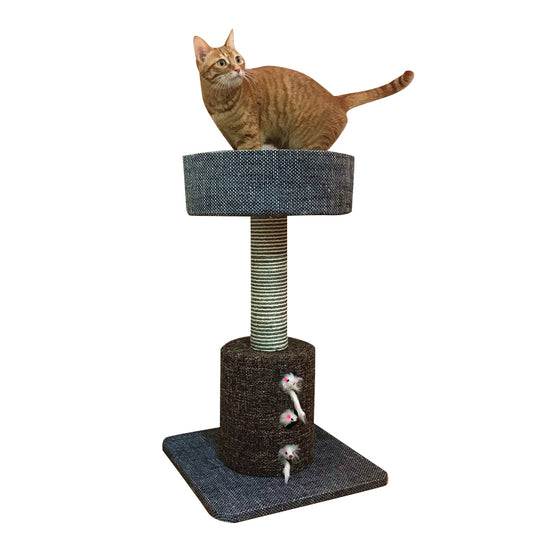 Small linen cat tree with  rope knot toy