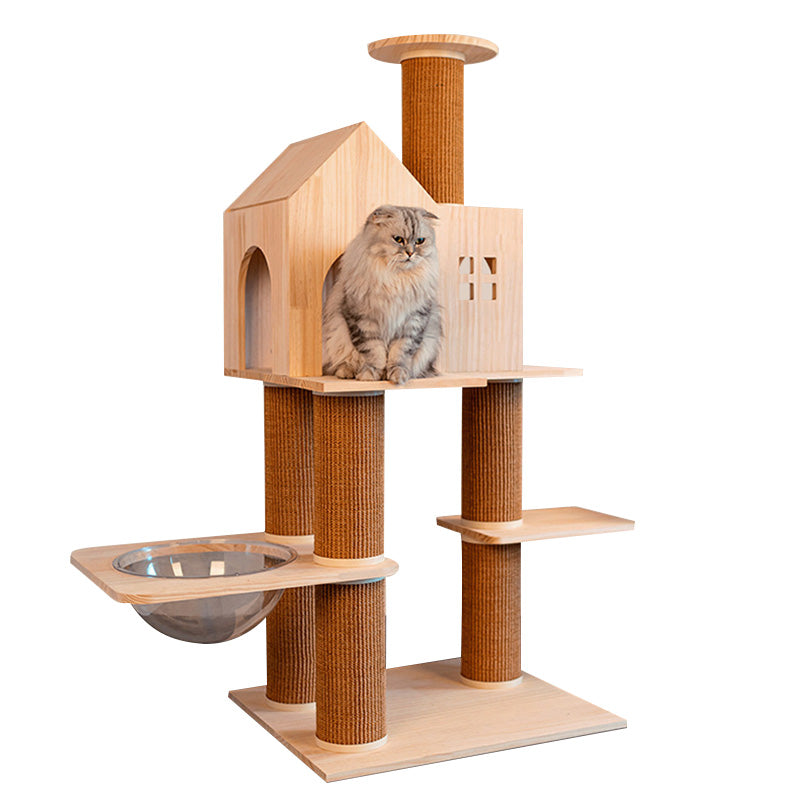 New update pine wood cat climbing frame with house