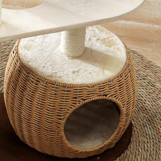 Rattan woven basket cat tree