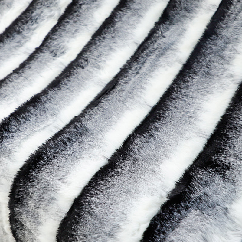 Black Gradient Striped Faux Fur Throw Blanket