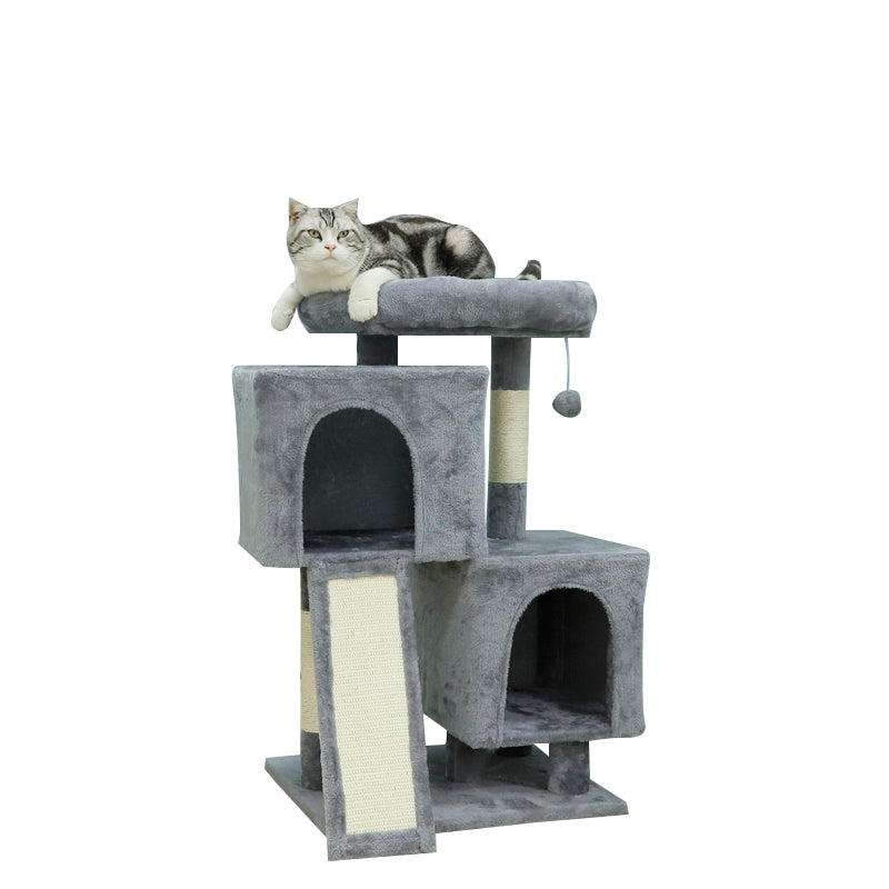 34 inches Faux Fur Cat Tree with 2 Condos