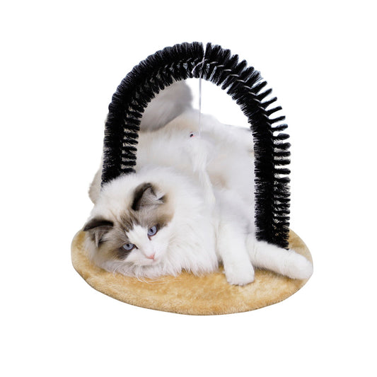 cat self groomer with toy mouse