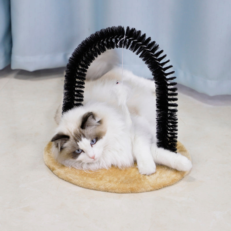 cat self groomer with toy mouse