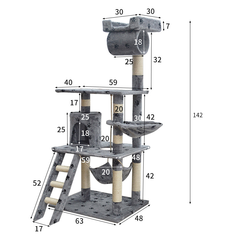 56-inch paw print faux fur cat tree