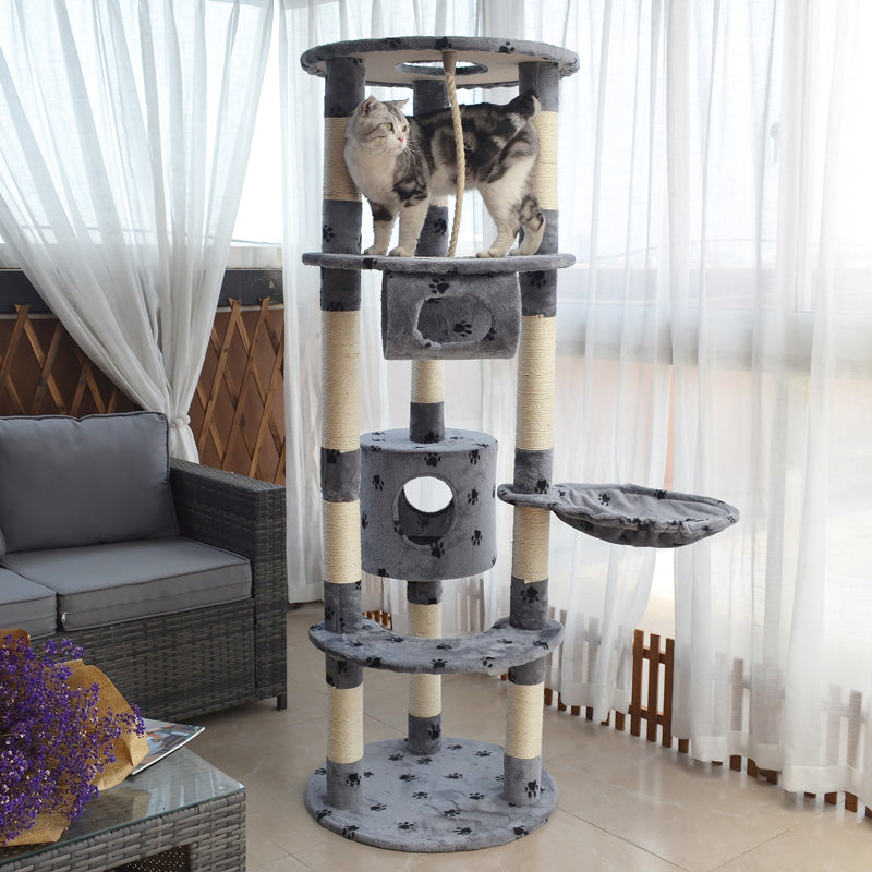 66-inch Paw Print Round Three Pillars Cat Tree