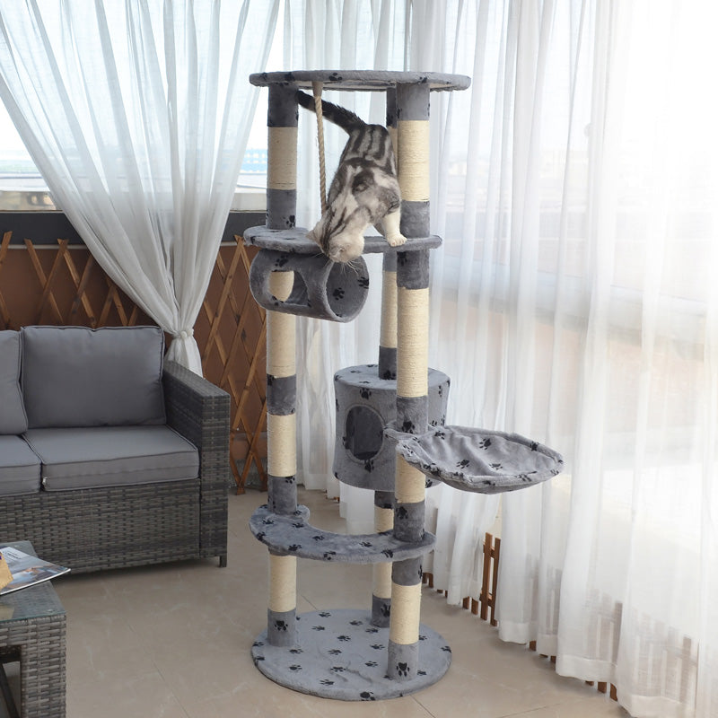 66-inch Paw Print Round Three Pillars Cat Tree