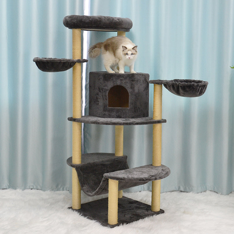 62 inches faux fur cat tree with hammock