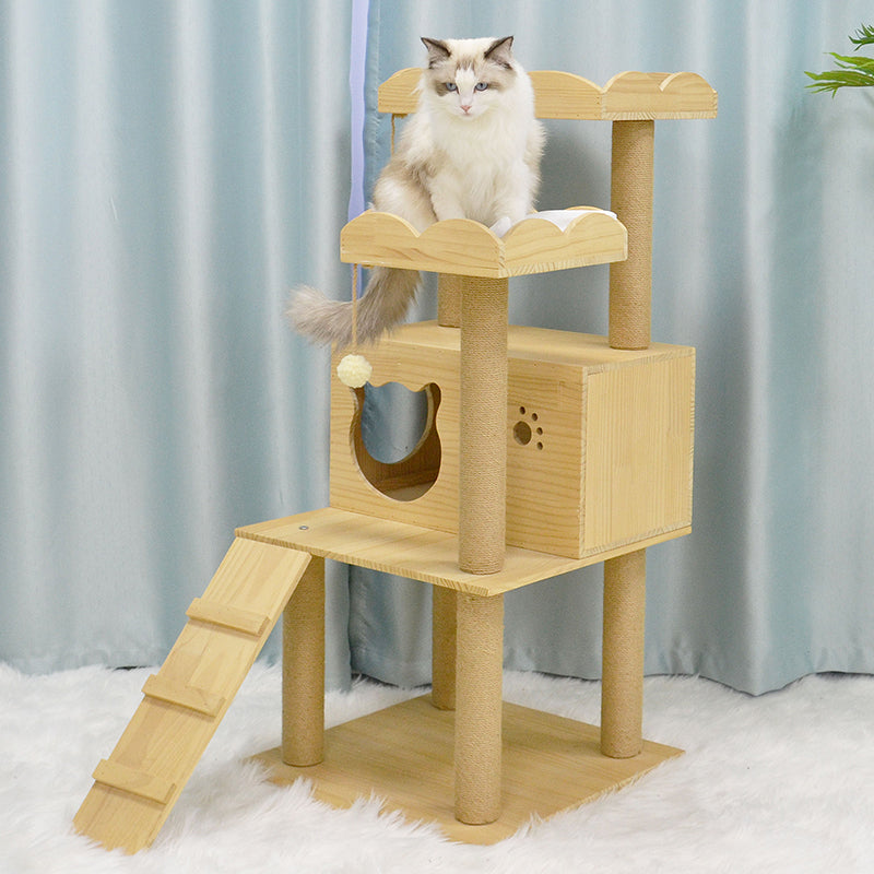 43 inches solid wood cat tree with cat head condo