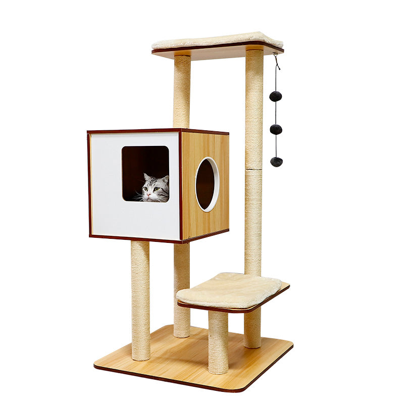 Cat Condo with Soft Perch, Sisal Post, Toy Ball, and Stable Base