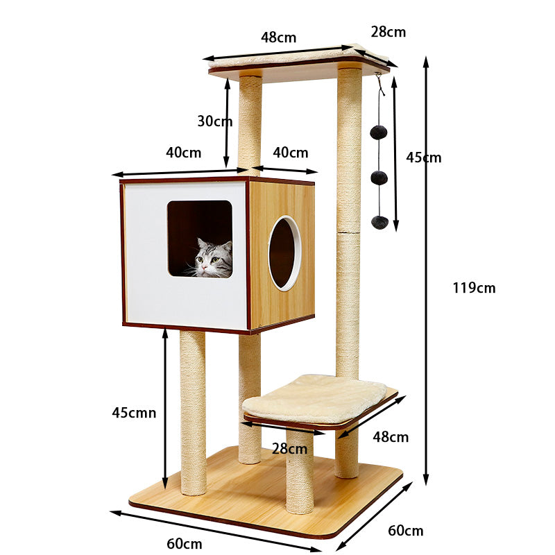 Cat Condo with Soft Perch, Sisal Post, Toy Ball, and Stable Base