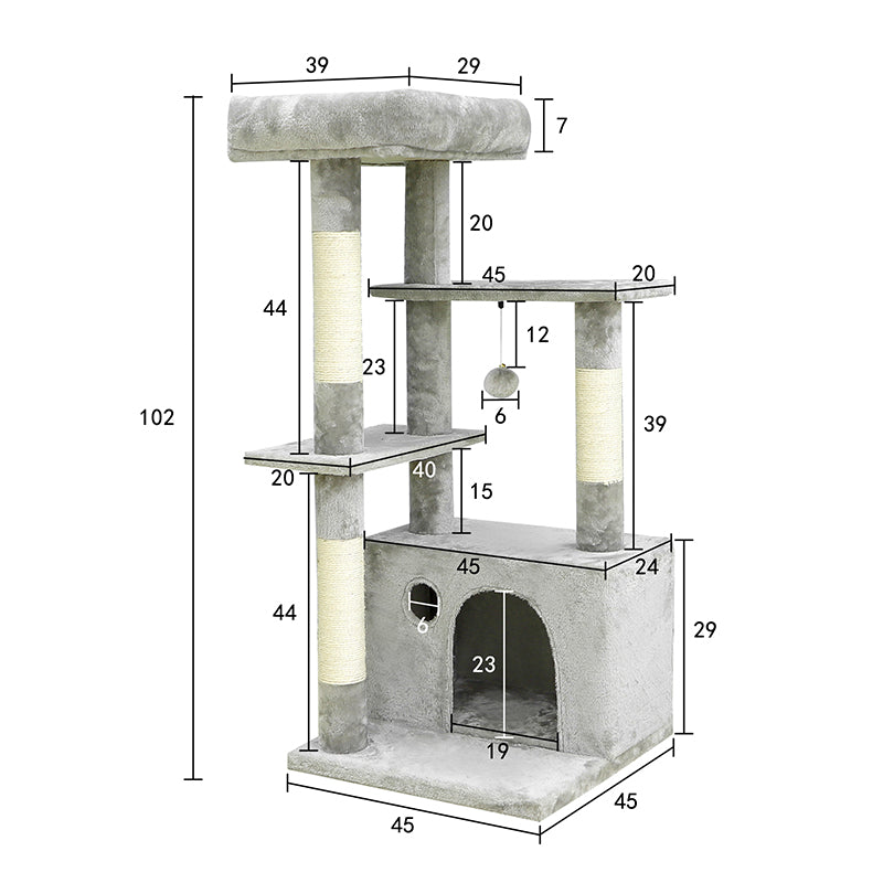 40 inches multiplatform cat tree with big condo