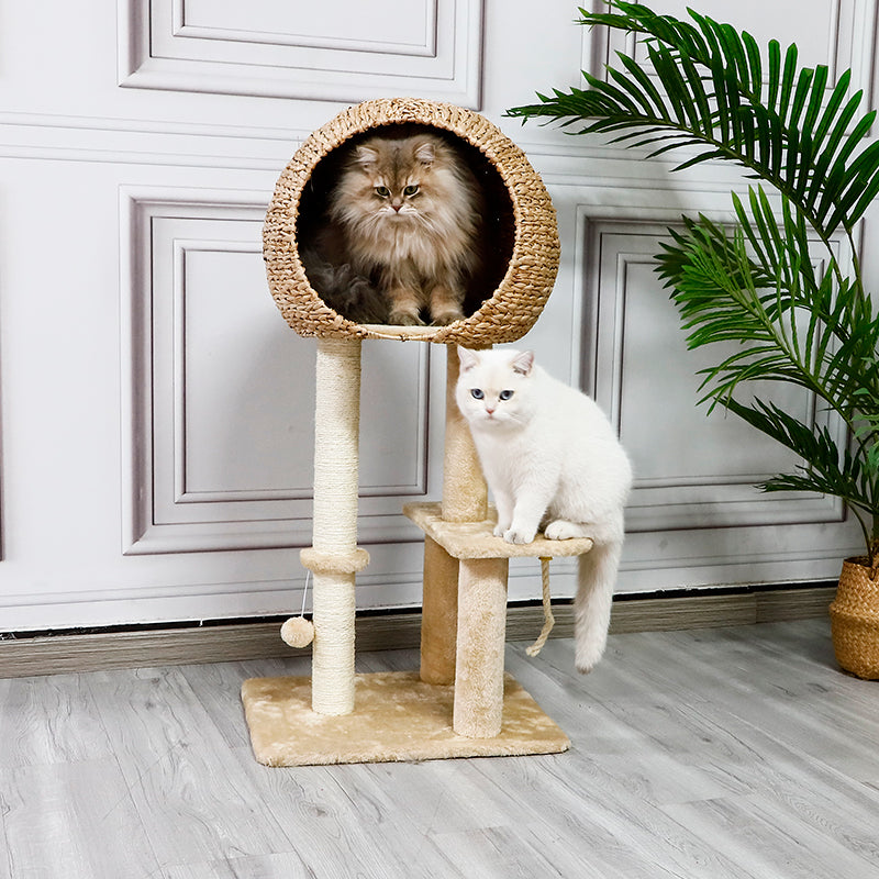 Rattan Nest Cat Tree with Sisal Post Scratcher