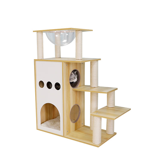 43-inch castle solid wood cat tree with space capsule