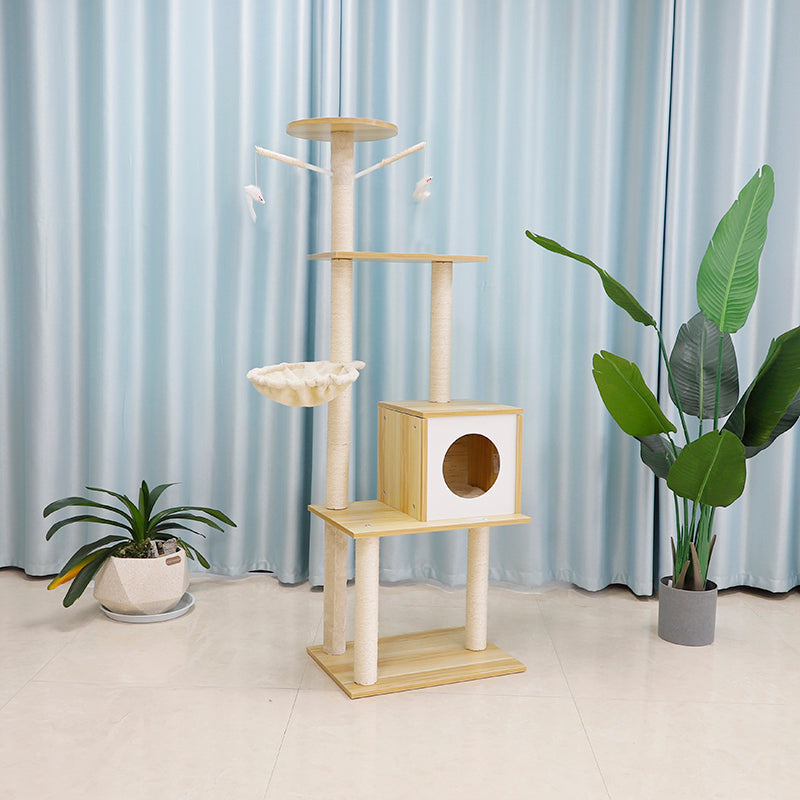 65 inch solid wood cat tower with condo