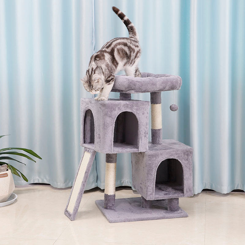 34 inch plush cat tree with condos and ladder