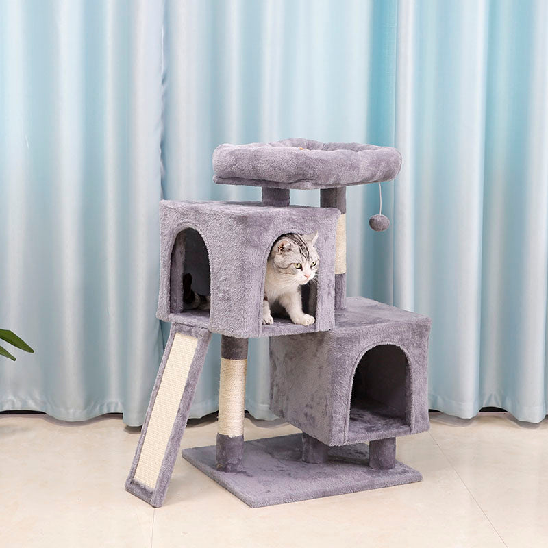 34 inch plush cat tree with condos and ladder