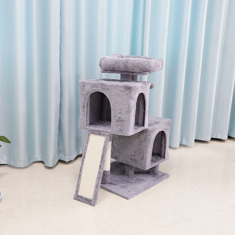 34 inch plush cat tree with condos and ladder