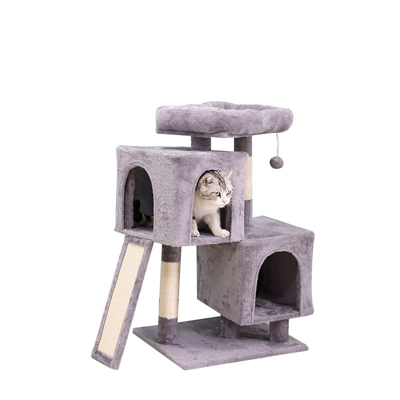 34 inch plush cat tree with condos and ladder