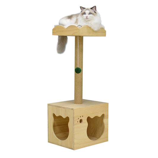 35 inch solid wood cat perch with condo