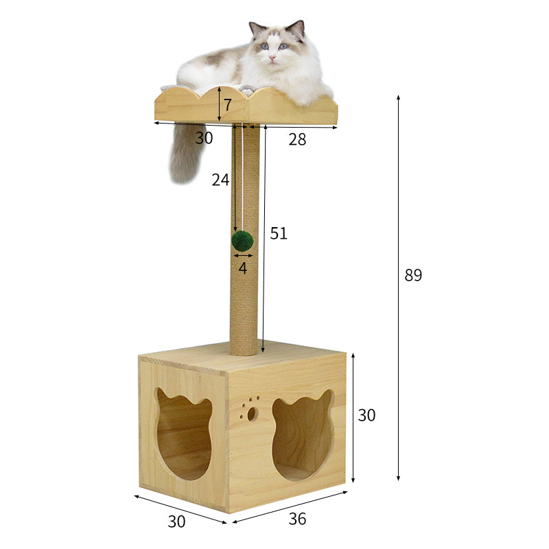 35 inch solid wood cat perch with condo