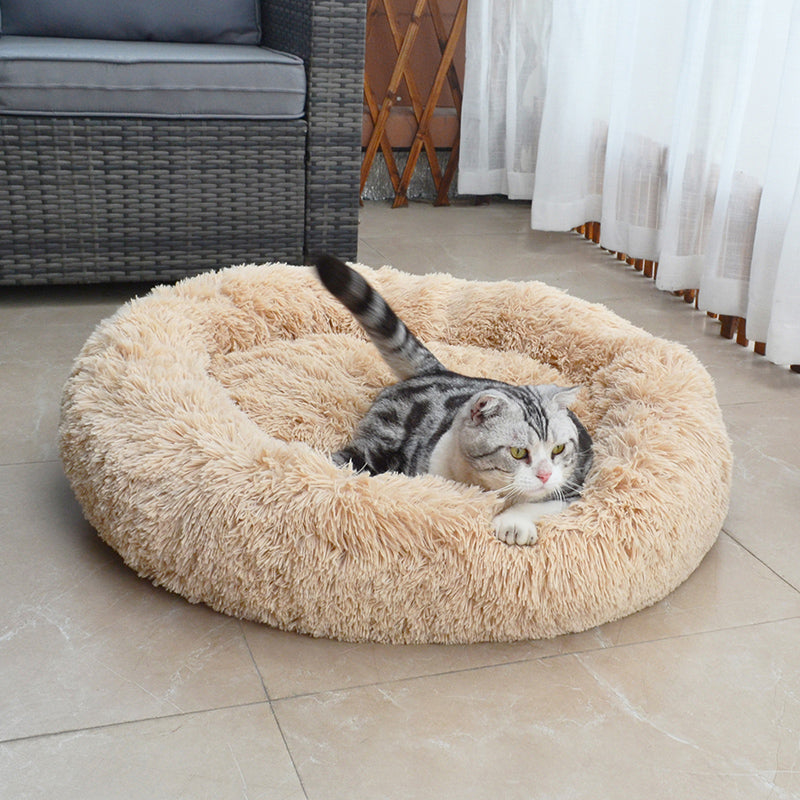 Donut beige plush dog bed