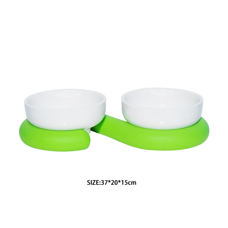 Circle ceramic pet bowls with silicone stand