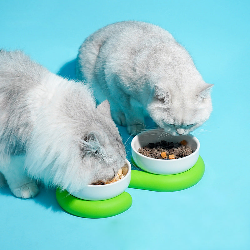 Circle ceramic pet bowls with silicone stand